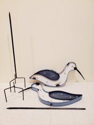 Two New Solar Powered Lighted Painted Metal Sea Shorebirds Lawn Decor