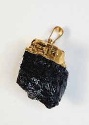 Gold Plated Edge Natural Midnight Black Stone Pendant