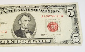 Nice.....1963 Red Seal $5 Dollar Bill/ Note