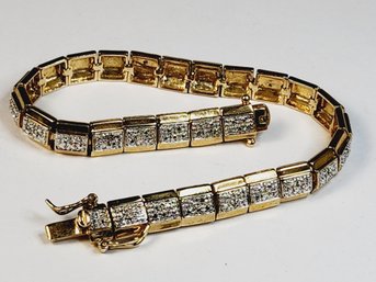 Gold Over Sterling Silver Studded Flat Tennis Bracelet