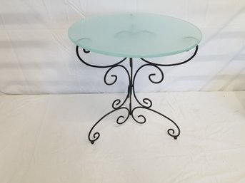 Scrolled Metal & Opaque Glass Top Side Table
