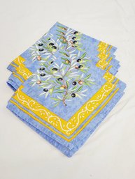 Nine Clos Des Oliviers Cotton Print Napkin Blue Yellow Olives - Made In France