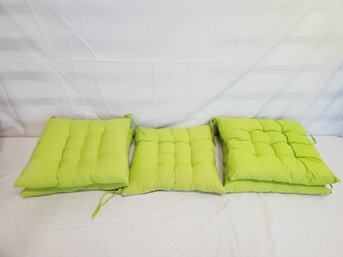 Five Bright Green & White Tufted Chair Cushions