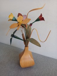 Wood Crafted Floral Vase Art Decor