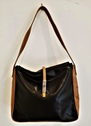 Women's Soft Italian Black/tan Leather Shoulder Handbag Made In Italy