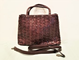 DILLARDS Brown Woven Italian Leather Satchel With Detachable Shoulder Strap