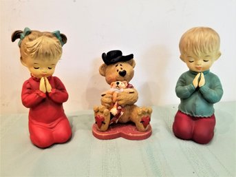 Adoraable Porcelain Praying Children And Homespun Creations Cuddle Bear Figurines