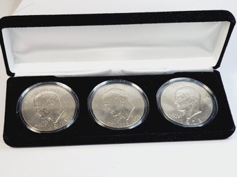 Eisenhower Dollar  1971, 1976, 1978 UNC Eisenhower Dollars In Display Case