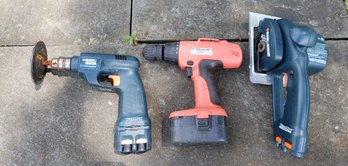 Three Power Tools, Black And Decker Circular Saw And Cordless Drills