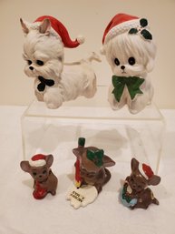 Five Adorable Vintage Holiday Porcelain Figurines - Lefton Japan & Assortment Made In Korea