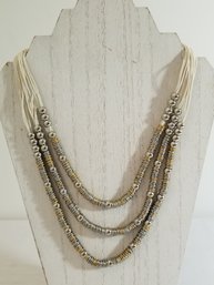 Handmade In Bali Three-strand Silver & Gold Beaded Necklace