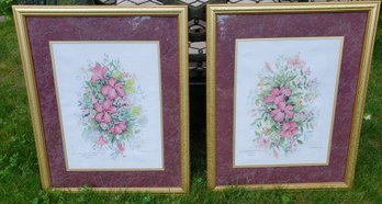 Pair Of Carol Holding Floral Water Colors, Signed And Numbered