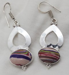 Beautiful Pair Of Silver Plated Earrings With Calsilica