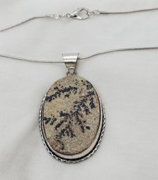 18' Silver Plated Chain With A Psilomelane Dendrite Pendant ~ 1 5/8' X 1'