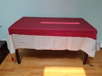 Vintage Red Zen Design Elegant Table Cloth With Corner Tassels