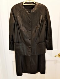 Women's Vintage James Chen LTD Leather Lined Jacket And Skirt Set Size L/XL