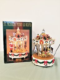 Vintage Saint Nicholas Animated Illuminated Christmas Merry Go Round