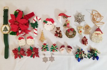 Christmas Holiday Jewelry Jubilee: Pins, Earrings & Watch