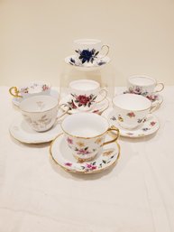 Seven Vintage Bone China Tea Cups & Saucers - Crown, Duchess, Paragon & More - Lot 1