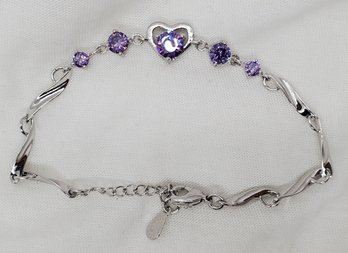 7' Silver Plated Stunning Bracelet W/ Lab Created Amethyst