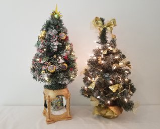 Pair Of Artificial Light-up Table Top Christmas Trees