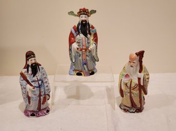 Trio Of Famille Rose Porcelain Figure Of Immortal God Figurines