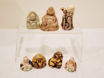 Assortment Of Jade, Resin & Pottery Miniature Chinese Figurines - Including Buddhas