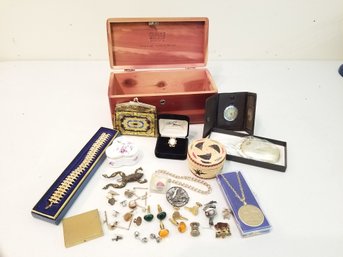 Vintage Lane Miniature Cedar Box With Vintage Jewelry And Trinkets