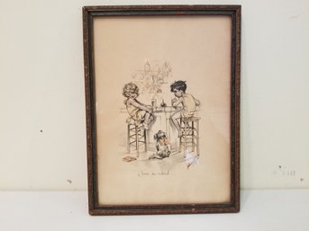 Antique French 1929 Framed Drawing Signed By G Bouret