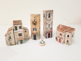 Vintage Signed Gault France Miniature Ceramic Village Buildings