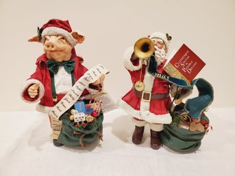 Two Vintage Clothtique Possible Dreams Londonshire Holiday Figurines-Cousin Nigel & Santa W/Horn (lot 1)