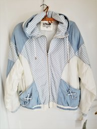 Vintage NWT Women's AT EASE Hooded Blue /white Windbreaker Size Large