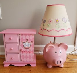 Pink Piggy Lamp Paired With Pink Princess Jewelry Box