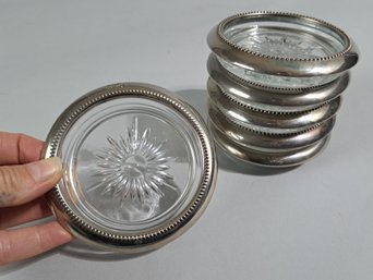 Silver Plated Rimmed Glass Coaster Set Of 6