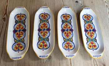 Four Nova Deruta Ceramic Handpainted Appetizer Plates/serving Dishes From Italy - Never Used