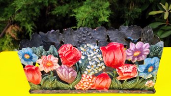 Pretty Painted Floral Metal Planter