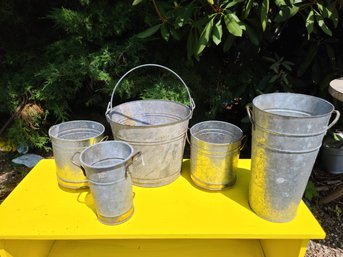Group Of Five Aluminum Buckets (Two Look Vintage)