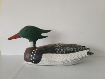 Wooden Red Breasted Merganser Duck Decoy  - Life Size, Hand Painted And Signed M
