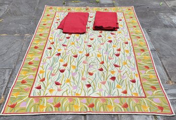 Multicolor Tulip Rug Paired With Red Draperies