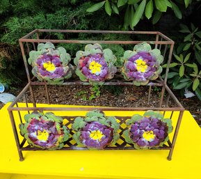 Wrought Iron Two Tier Planter With Lattice And Floral Design