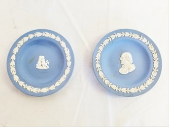 Vintage Wedgewood Blue Jasperware Cherub And William Shakespeare 4.5' Plates England