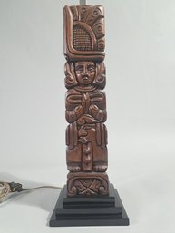 Walnut Carved Tiki Style Table Lamp, Rewired