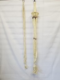 Two Vintage Off-White Macrame Plant Holders  #2