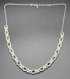 Natural Chrome Diopside, White Topaz Necklace In Platinum Over Sterling