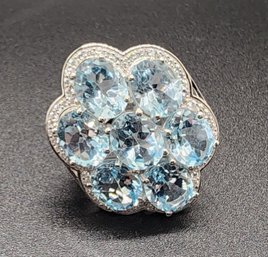 7 Stone Sky Blue Glacier Topaz, Rhodium Over Sterling Ring