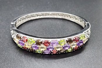 Multi-Gemstone Bangle Bracelet In Stainless Steel