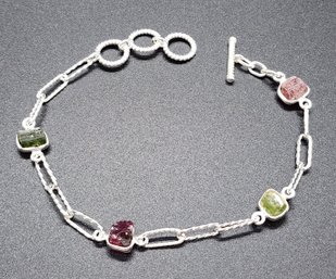 Multi-Tourmaline Paperclip Bracelet In Sterling