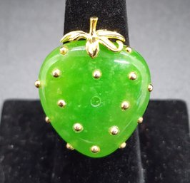 Green Jade, Strawberry Ring In Yellow Gold Over Sterling