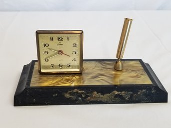 Vintage Miniature Clock Pen Holder Combo By Endura