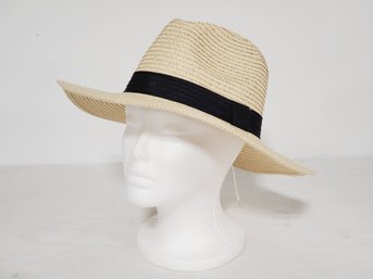 New 100 Percent Paper Faux Straw Natural Vegan Ladies Floppy Sun Beach Hat With Black Fabric Band